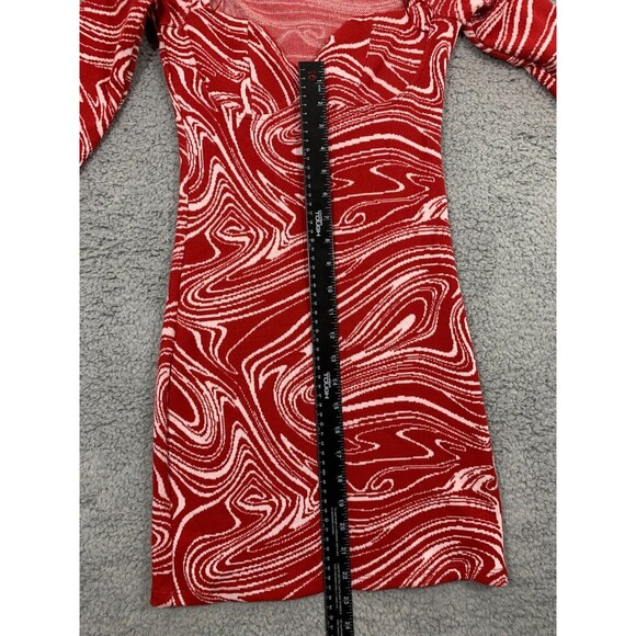 Zara Red Dress Small Jacquard Knit Sweetheart Neck Marble Swirl Conforming - Picture 10 of 14